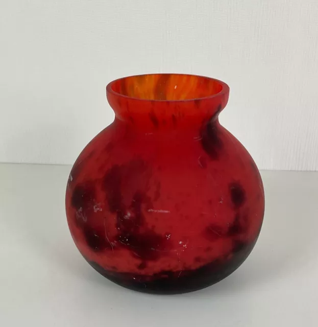 Ancien (1930) art déco magnifique vase en patte de verre signé Lorrain