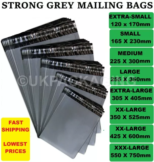 Grey Coloured Mailing Bags Plastic Mail Postage Post All Sizes Polythene Strong