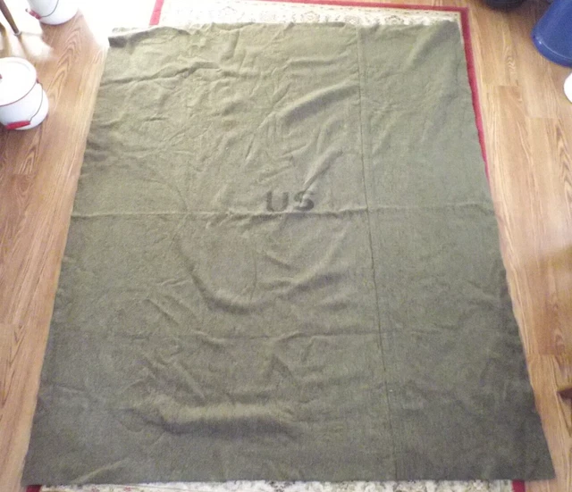 US Army Military Issue OD Green Wool Field Bed Blanket 66" x 84" Hunting Camping US Army Military Issue OD Green Wool Field Bed Blanket 66" x 84" Hunting Camping