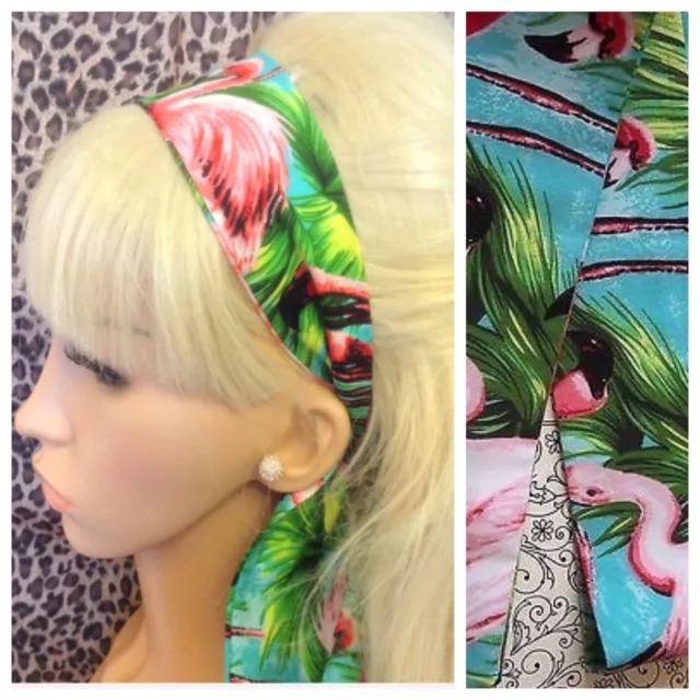 Flamingo Tropical Print Retro Cotton Fabric Head Scarf Hair Band Self Tie Bow