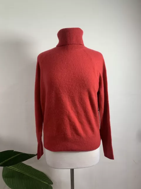 White + Warren Essential Cashmere Shrunken turtleneck Size S Auburn Red $320