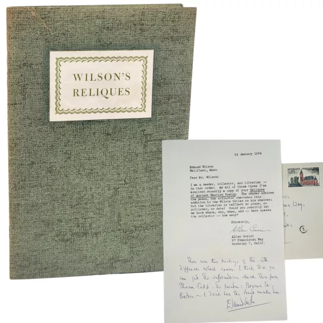 Edmund Wilson THREE RELIQUES + 3 Letters Including Handwritten Signed Note rare