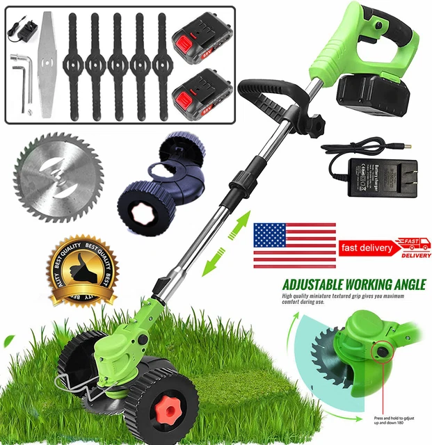 CORDLESS ELECTRIC GRASS Trimmer Mower Edger Lawn W/ 2 Battery & Wheels