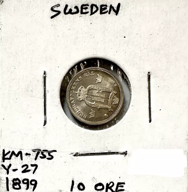 1899 Sweden 10 ORE KM-755 Y-27 World Coin 3