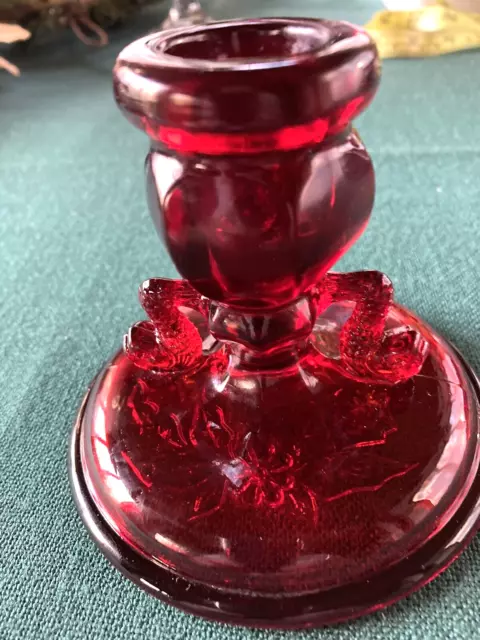 Fenton Dolphin Ruby Red Single Taper Candlestick Round Base - Vintage