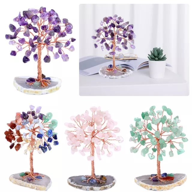 Mini Sculpture Desktop Figurine Amethyst Gemstones Crystals Tree Ornaments
