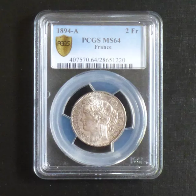 France 2 Francs Cérès 1894-A MS64 (PCGS) graded silver coin, within SLAB