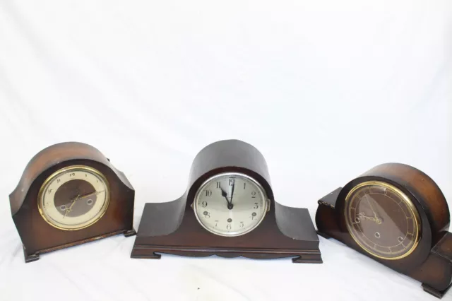 F x3 Vintage Wooden Mechanical Wind Mantel Clocks