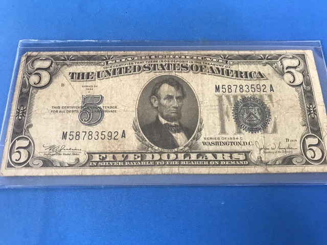 1934 C Blue Seal $5 Five Dollar Silver Certificate .....Lot #24b
