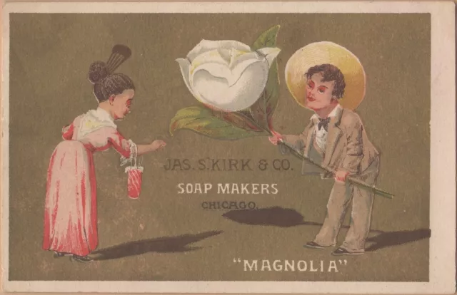 Victorian Trade Card-J S Kirk & Co-Soaps-Chicago-Magnolia Flower