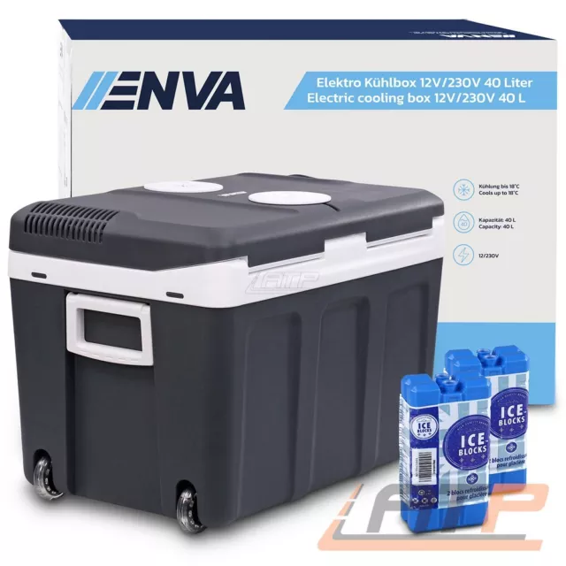 Enva 40L Kühlbox Auto Thermoelektrische Warmhaltebox Kühlschrank + Kühlakkus