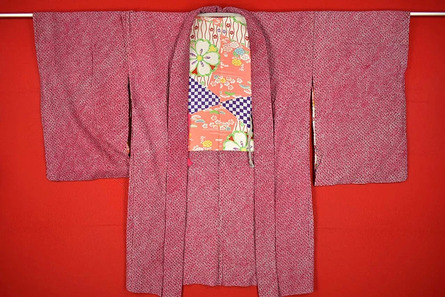 Vintage Japanese Kimono Silk Antique BORO HAORI Kusakizome SHIBORI/A310/525