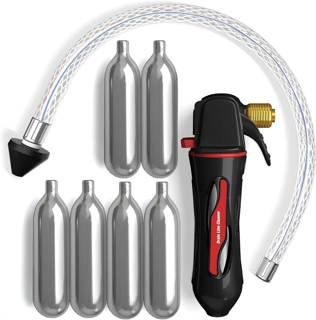 Drain Line Cleaner Tool With Flexible Hose Pipe For HVAC Clogs Includes 6co2 Air