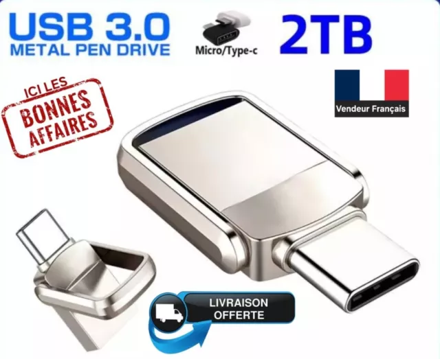 Mini Clé USB 3.0 512GB 1TO 2TO de type C Lecteur flash mémoire haute vitesse