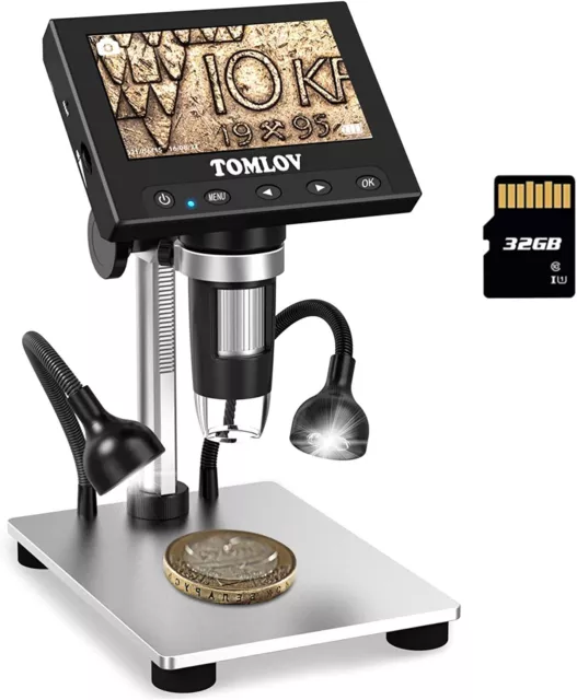 TOMLOV 1000X Fehler Münze Mikroskop 4,3 "LCD-Bildschirm USB Digital Mikroskop