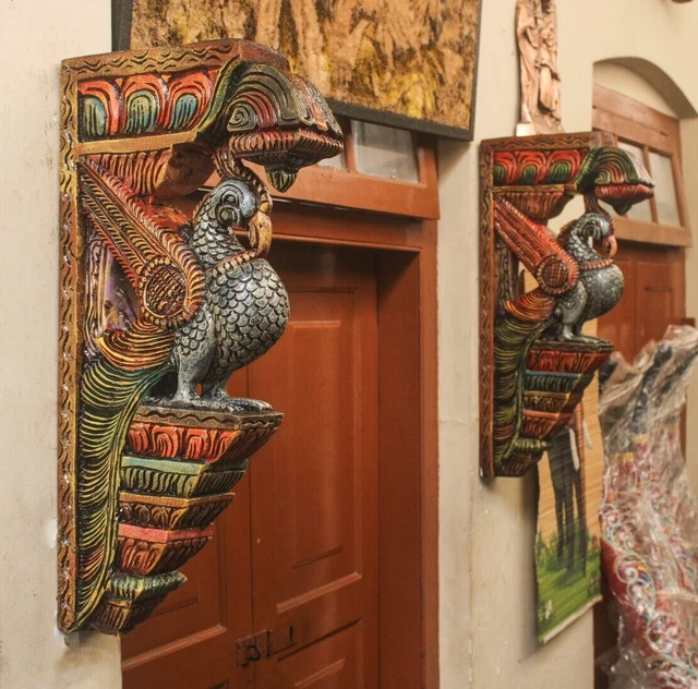 Vintage Home Decor Wall Bracket Corbel Pair Peacock Sculpture Big Shelf Support