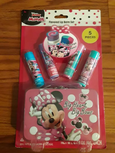 Townley Girl Disney Junior Minnie Mouse Lip Balm Tin Kids 5 Pieces, NEW