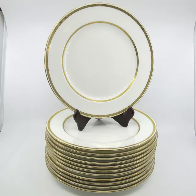 G8338 by MINTON for TIFFANY Gold Encrusted Bone China Set of 12 Dinner Plates