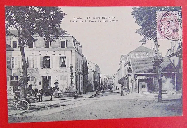 Carte Postale Ancienne    Montbeliard,  Place De La Gare Et Rue Cuvier