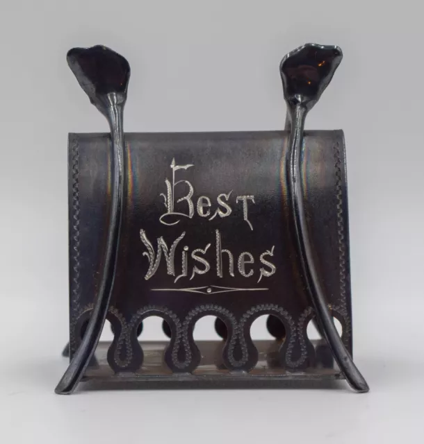 Antique Wilcox Meriden Silverplate Figural Napkin Ring "Best Wishes"