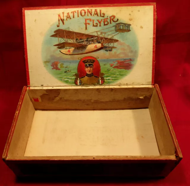 c1917 World War 1 - Airplane - National Flyer Cigar Box  - Advertising Art label