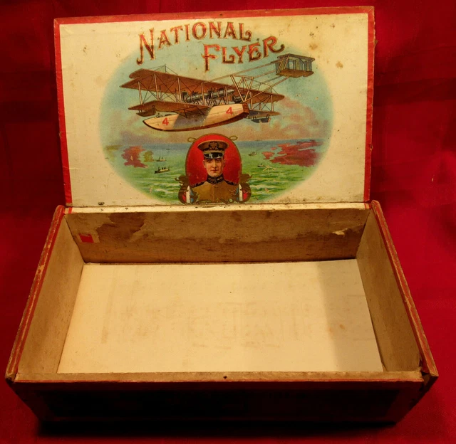 c1917 World War 1 - Airplane - National Flyer Cigar Box - Advertising Art label c1917 World War 1 - Airplane - National Flyer Cigar Box - Advertising Art label