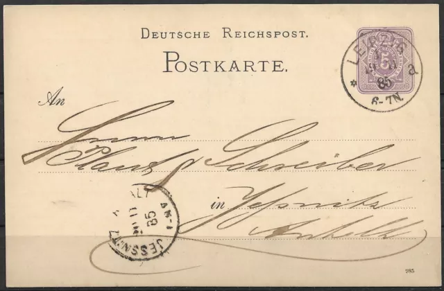 DR 1885 Firmen Ganzsachen.Postkarte P 12 B02 - 5 Pf.viol Rp., Leipzig - Jessnitz