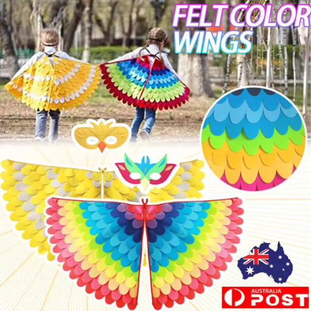 Kids Bird Butterfly Animal Wings Cosplay Costume Halloween Girls Boys Cape Mask