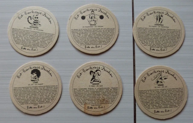 Lot 6 Sous Bock Biere Bitburger Pils, Signes Du Zodiaques
