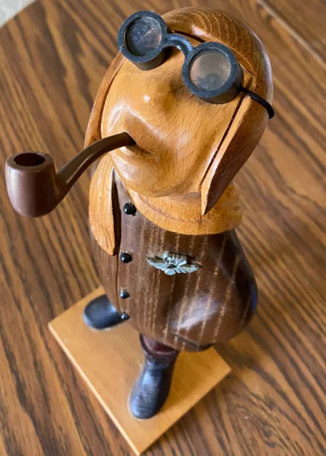 Romer Italian carving-Pilot Figurine. *Vintage,exotic woods, with goggles&Pipe
