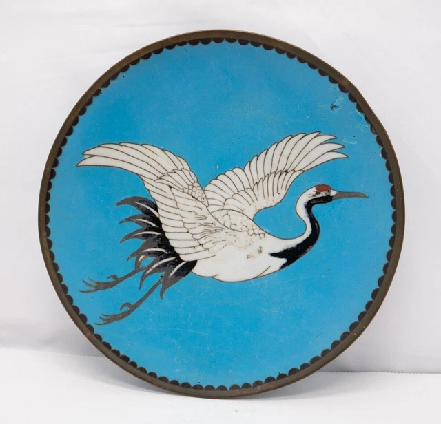 Crane Bird Meiji Japanese Cloisonne Plate Enamel Plate Oriental Chinoiserie Crane Bird Meiji Japanese Cloisonne Plate Enamel Plate Oriental Chinoiserie