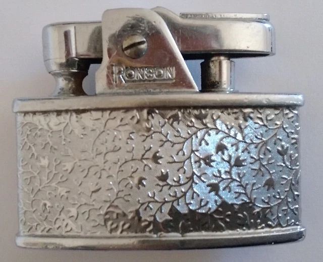 Ronson Fuel Ladies Pocket Chrome Floral Lighter Model Cadet VTG '50
