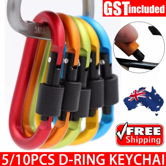 10 Aluminum Snap Hook Carabiner D-Ring Screw Key Chain Clip Lock Camping Keyring
