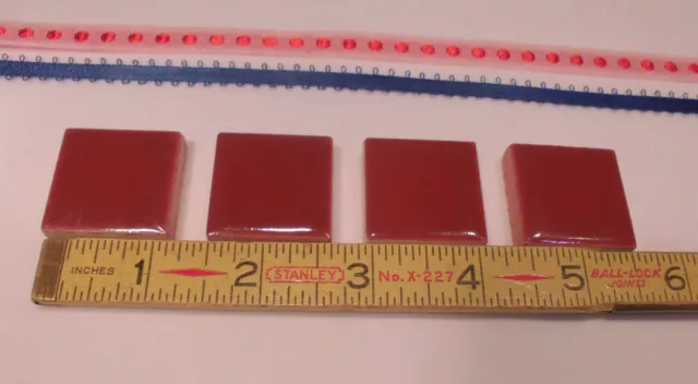 4 pcs. Glossy Ceramic Tiles…1-1/8" Burgundy Dots 5/16" thickness  New Old Stock