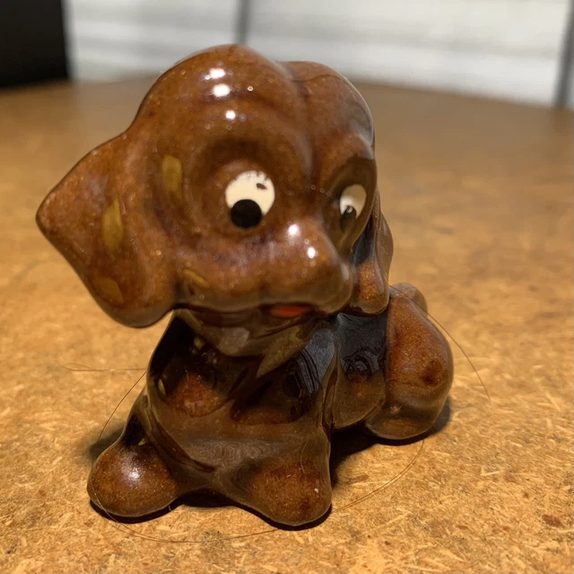 Lovely Puppy Dog Figurine Red Tongue BIG Eyes Vintage Japan Redware