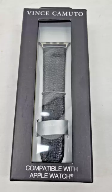 Vince Camuto Mulberry Men's Apple Watch Band 42-45mm Black Leather WV/2422SVBU