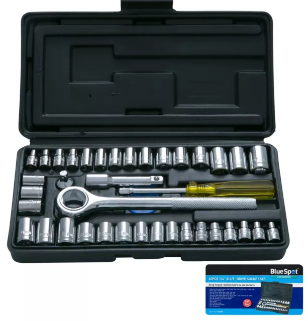 Bluespot 40 Pc 1/4" & 3/8" Drive Socket Set Metric Imperial Ratchet Extension