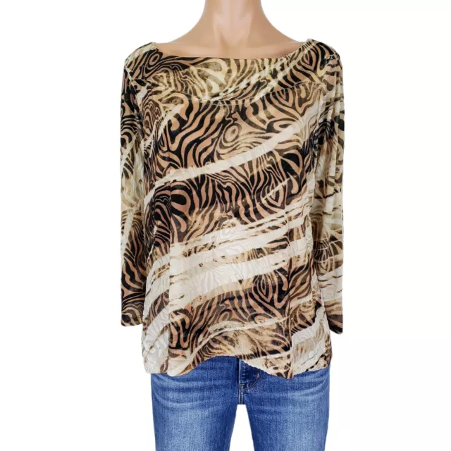 Chicos Size 1 Top Shirt Womens Medium Velvet Burnout Animal Print Blouse Boho