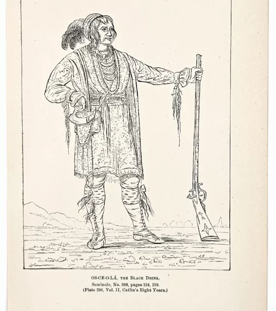 1885 Osceola Seminole Indian Black Drink Engraving George Catlin Native American