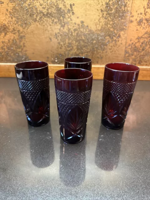 Vintage Luminarc Cristal D'Arques Durand Ruby Red Set of 4 Tumbler Glass France