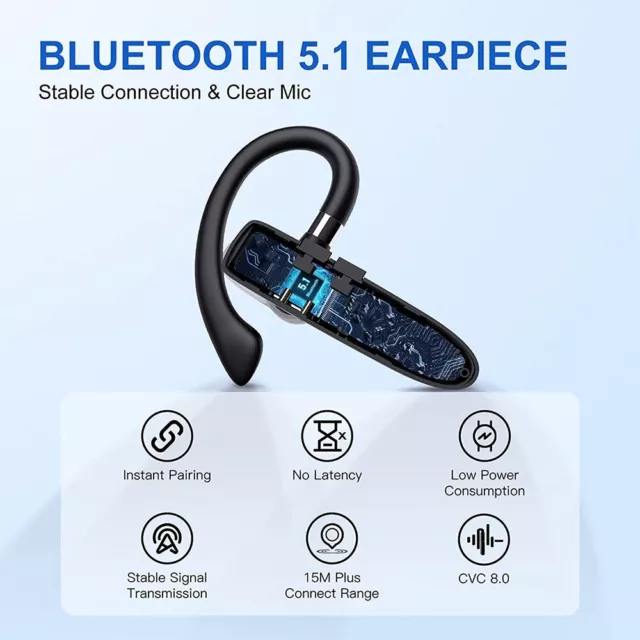 Wireless Earpiece Bluetooth Trucker Handsfree Earphone Singel Earbud Headset 3