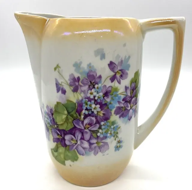 China Pitcher Handpainted Violets Bouquet Porcelain BAVARIA Germany AntiqueEee
