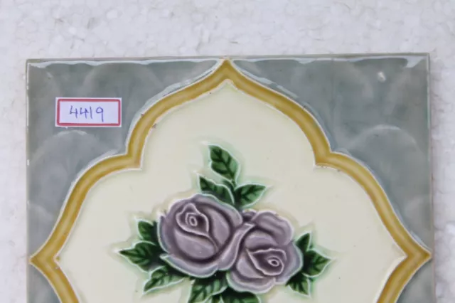 Vintage Tile Art Nouveau Majolica Purple Flower Design Architecture Tile Nh4419 2