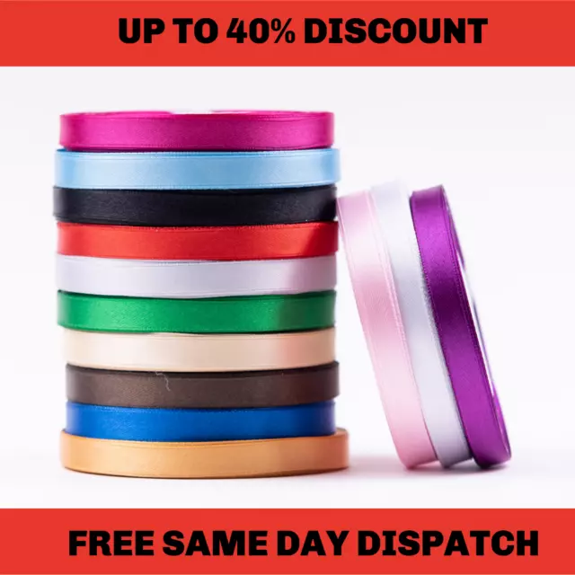 23 Metres, DOUBLE SIDED Satin Ribbon (Rolls). 6mm 10mm 15mm 25mm 38mm Widths