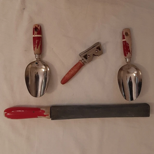 Rustic Red Wood Handle Eversharp VOOS Knife Sharpener, File, EKCO A&J Dry Scoops
