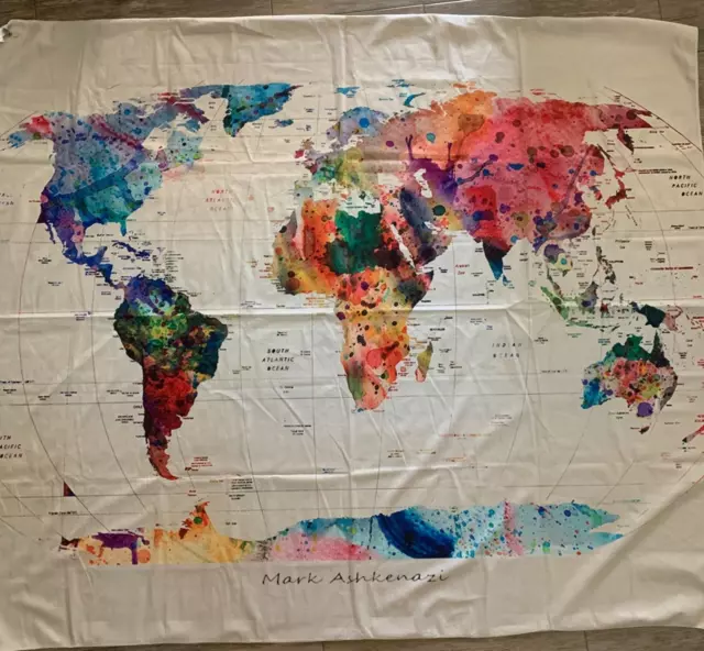 Watercolor Map Of The World Art Print, Map Home Decor Tapestry Wall Art 60x51