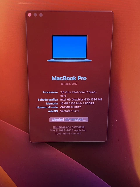 Apple MacBook Pro 15,4" Touch Bar (256GB SSD, Intel Core i7 7a generazione, 2,8 7