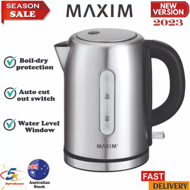 Maxim Kettle 1L Mini/Small/Compact Stainless Steel/Cordless/Docking Station