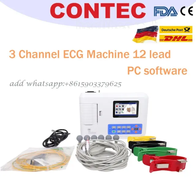 Digital 3 Channel 12 Lead ECG / EKG Machine + Électrocardiographie logicielle