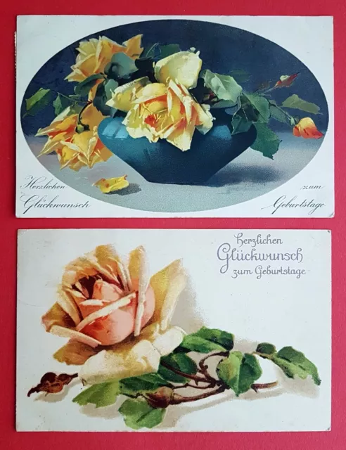 2 x Künstler AK von C. KLEIN ? 1917/18 Geburtstag Rose Blume    ( 19797